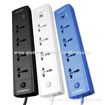 Universal Standard Power Sockets with 4 Socket Outlets and US + 2 USB Plugs, Overload Protector